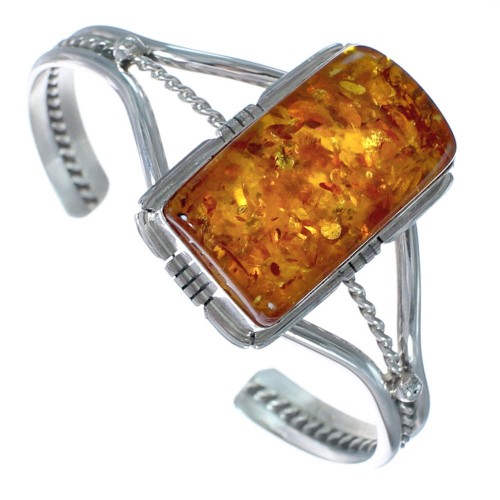 Amber Native American Sterling Silver Cuff Bracelet RX118887