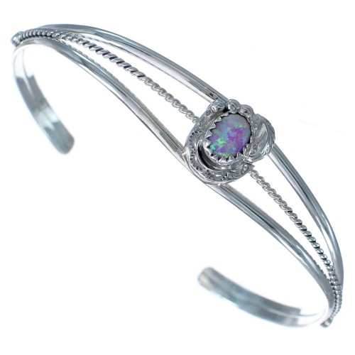Pink Opal Genuine Sterling Silver Navajo Cuff Bracelet RX119298