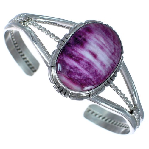 Authentic Sterling Silver Navajo Purple Oyster Shell Cuff Bracelet RX119301