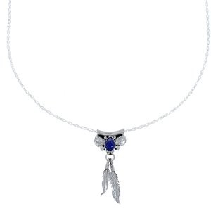 Lapis American Indian Sterling Silver Feather Chain Necklace RX119316