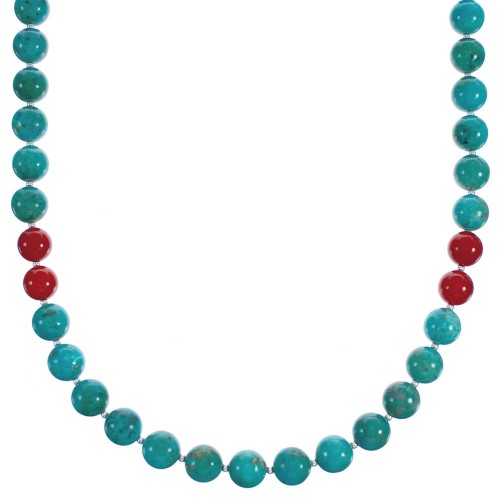 Turquoise Coral Southwest Sterling Silver Bead Necklace RX119327
