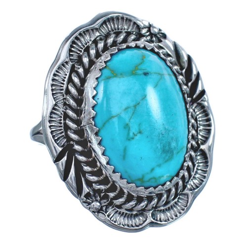 Native American Turquoise Sterling Silver Ring Size 6-3/4 BX118923