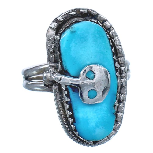 Effie Calavaza Sterling Silver Turquoise Zuni Snake Ring Size 7 BX118962