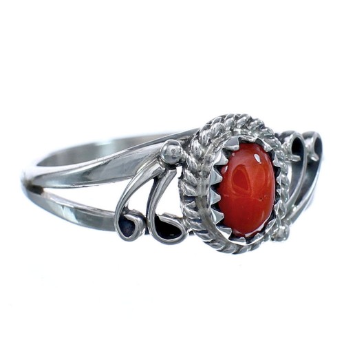 Sterling Silver Coral American Indian Ring Size 5-1/2 BX118965