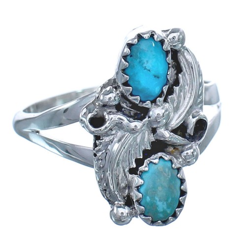 Turquoise Navajo Sterling Silver Leaf Ring Size 5-1/4 BX118972