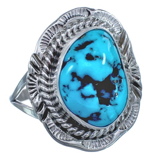 American Indian Sterling Silver Turquoise Ring Size 8-3/4 BX118988