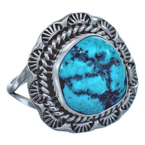 Genuine Sterling Silver Turquoise Navajo Ring Size 8-3/4 BX118993