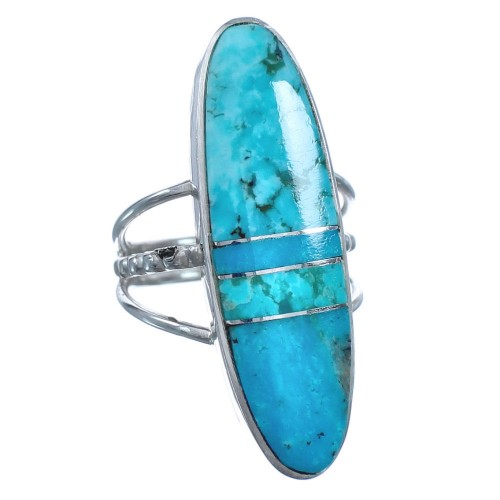 Navajo Turquoise Sterling Silver Inlay Ring Size 6-1/2 BX118994