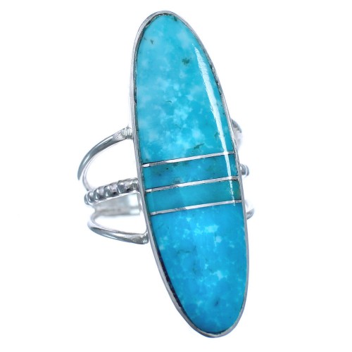 Native American Turquoise Sterling Silver Inlay Ring Size 6-1/2 BX118995