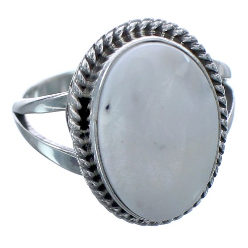 Authentic Sterling Silver White Buffalo Turquoise Navajo Ring Size 5-3/4 BX119183