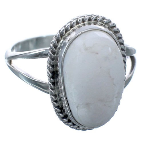 Authentic Sterling Silver White Buffalo Turquoise Native American Ring Size 8-1/4 BX119184