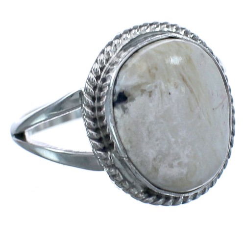 American Indian Authentic Sterling Silver White Buffalo Turquoise Ring Size 7-1/2 BX119191