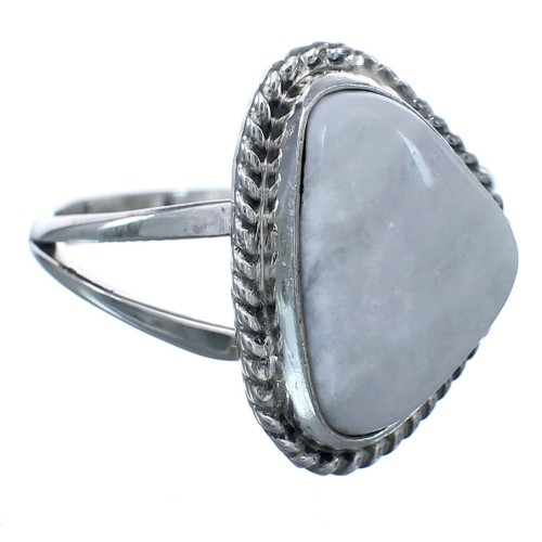 White Buffalo Turquoise Authentic Sterling Silver American Indian Ring Size 8-3/4 BX119206