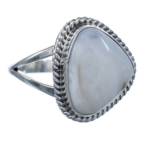 White Buffalo Turquoise Native American Twisted Sterling Silver Ring Size 6-1/2 BX119216