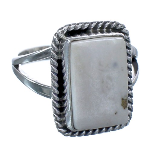 White Buffalo Turquoise Authentic Twisted Sterling Silver American Inidan Ring Size 5-1/2 BX119229