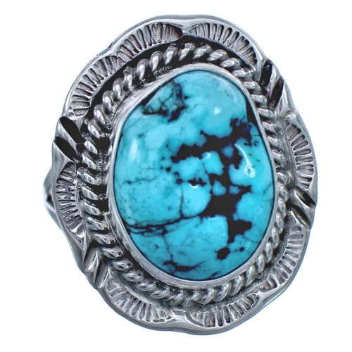 Twisted Sterling Silver American Indian Turquoise Ring Size 7 BX119260