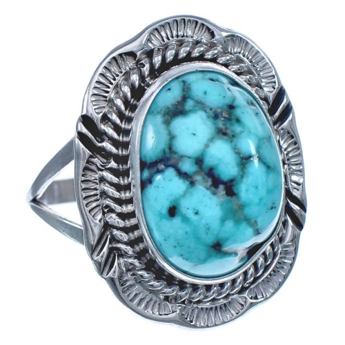 Navajo Authentic Sterling Silver Turquoise Ring Size 7-3/4 BX119265