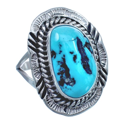 Native American Authentic Sterling Silver Turquoise Ring Size 7-3/4 BX119266