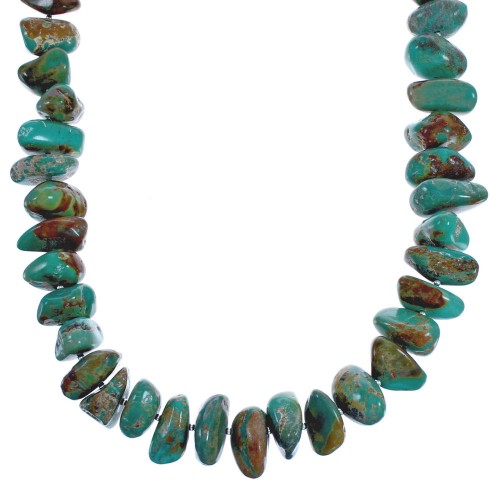 Authentic Sterling Silver Green Turquoise Southwest Bead Necklace BX119748