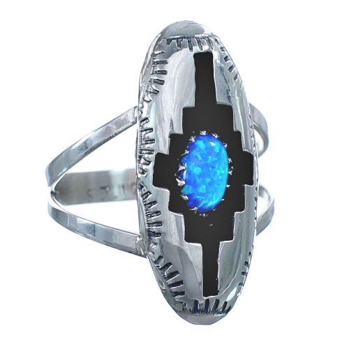 Native American Blue Opal Sterling Silver Ring Size 5-3/4  BX119651