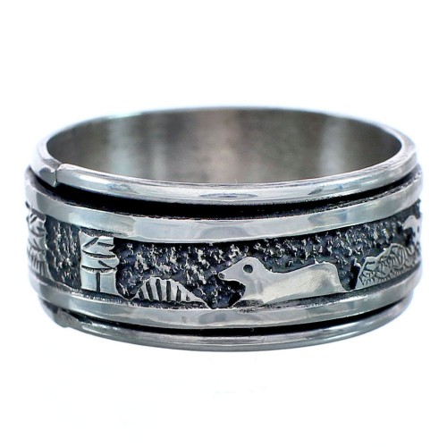 Navajo Scenery Sterling Silver Spinner Ring Size 8 BX119663