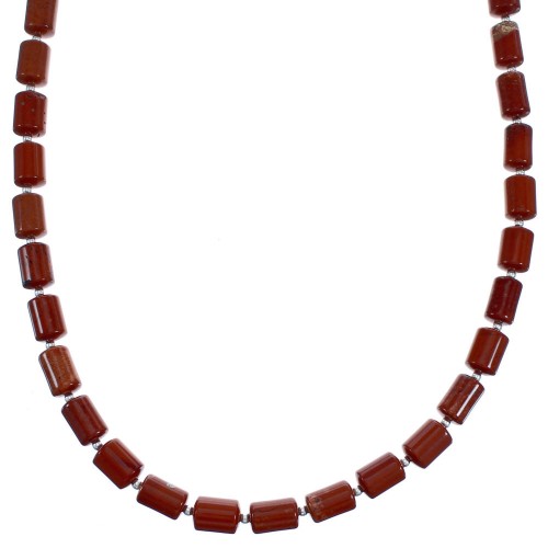 Southwest Authentic Sterling Silver Poppy Jasper Bead Necklace RX119207