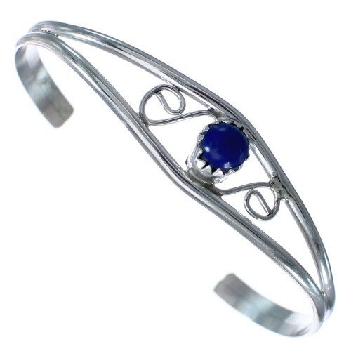 Genuine Sterling Silver Navajo Lapis Baby Cuff Bracelet RX119232