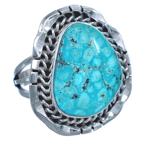 Native American Turquoise Authentic Sterling Silver Ring Size 7-1/2 BX119473