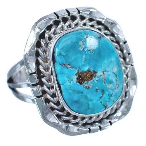 American Indian Turquoise Authentic Sterling Silver Ring Size 7-1/2 BX119474