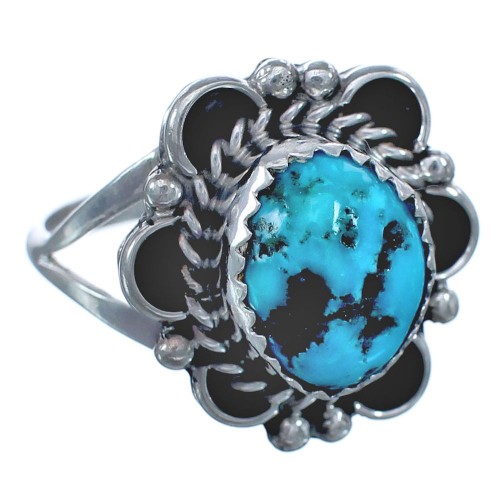 Native American Turquoise Genuine Sterling Silver Ring Size 7 BX119476
