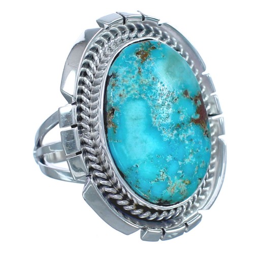 Turquoise American Indian Twisted Sterling Silver Ring Size 6-3/4 BX119515