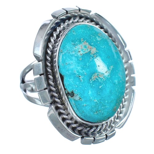 Twisted Sterling Silver American Indian Turquoise Ring Size 6-1/2 BX119521