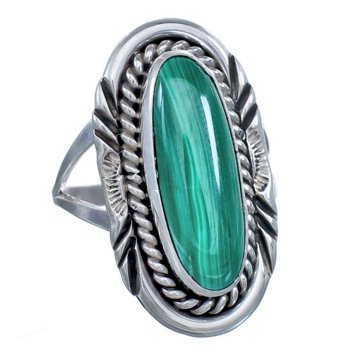 Twisted Sterling Silver Native American Malachite Ring Size 7-3/4 BX119528