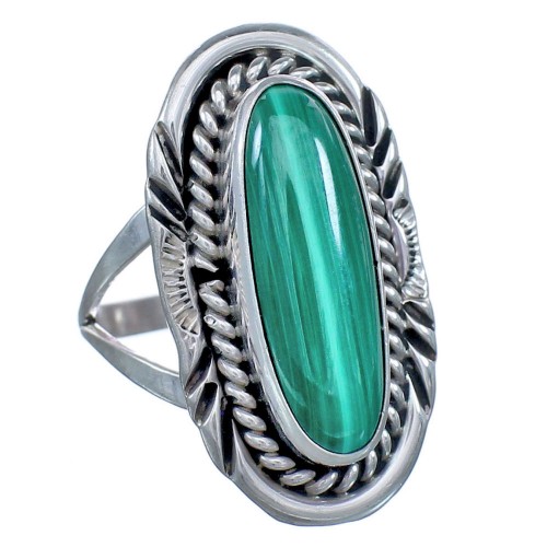 Twisted Sterling Silver Malachite Navajo Ring Size 7 BX119530