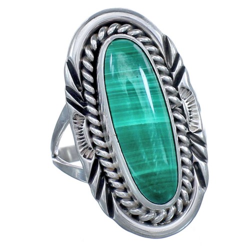 Twisted Sterling Silver Malachite American Indian Ring Size 7 BX119532