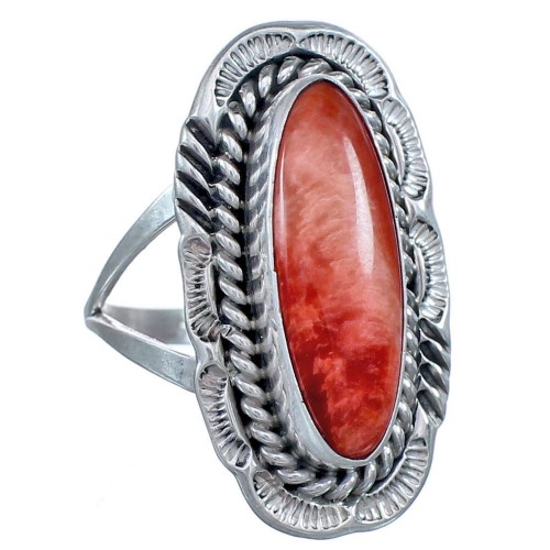 Sterling Silver Red Oyster Native American Ring Size 8 BX119539