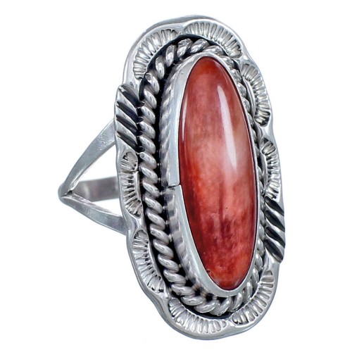 Sterling Silver Red Oyster American Indian Ring Size 8 BX119540