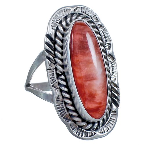 Genuine Sterling Silver Navajo Red Oyster Ring Size 7-3/4 BX119541