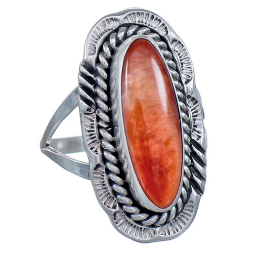 Genuine Sterling Silver Native American Red Oyster Ring Size 9 BX119542