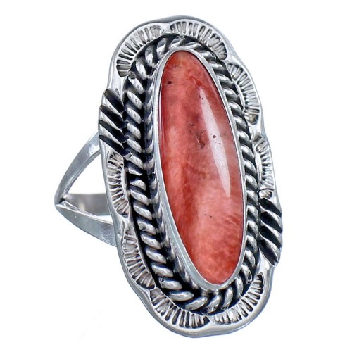 Navajo Genuine Sterling Silver Red Oyster Ring Size 7 1/4 BX119544