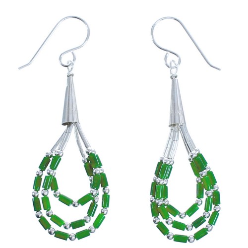 Native American Sterling Silver Malachite Hook Dangle Bead Earrings RX119097