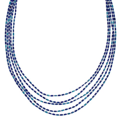 5-Strand Azurite Hand Strung Sterling Liquid Silver 18" Necklace RX119122