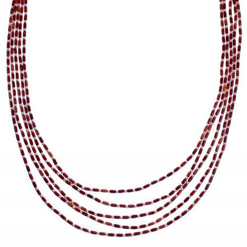 Hand Strung Sterling Liquid Silver 18" Red Oyster Shell 5-Strand Necklace RX119141