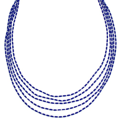 5-Strand Hand Strung Sterling Lapis Liquid Silver 16" Necklace RX119131