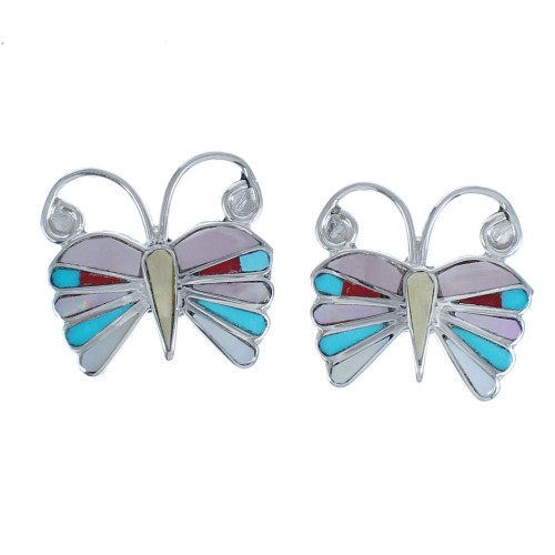 Zuni Multicolor Inlay Sterling Silver Butterfly Earrings BX119610