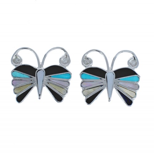 Multicolor Inlay Zuni Butterfly Sterling Silver Earrings BX119611