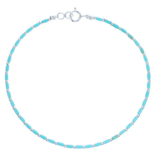 Turquoise Genuine Sterling Silver American Indian Bead Anklet BX119626