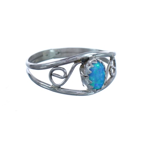 American Indian Sterling Silver Blue Opal Ring Size 4-1/2 BX119308