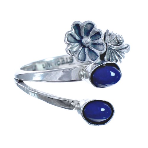 Sterling Silver Native American Lapis Flower Adjustable Ring Size 9,10,11 BX119388