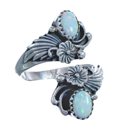 Native American Sterling Silver Opal Flower Feather Adjustable Ring Size 7,8,9 BX119395